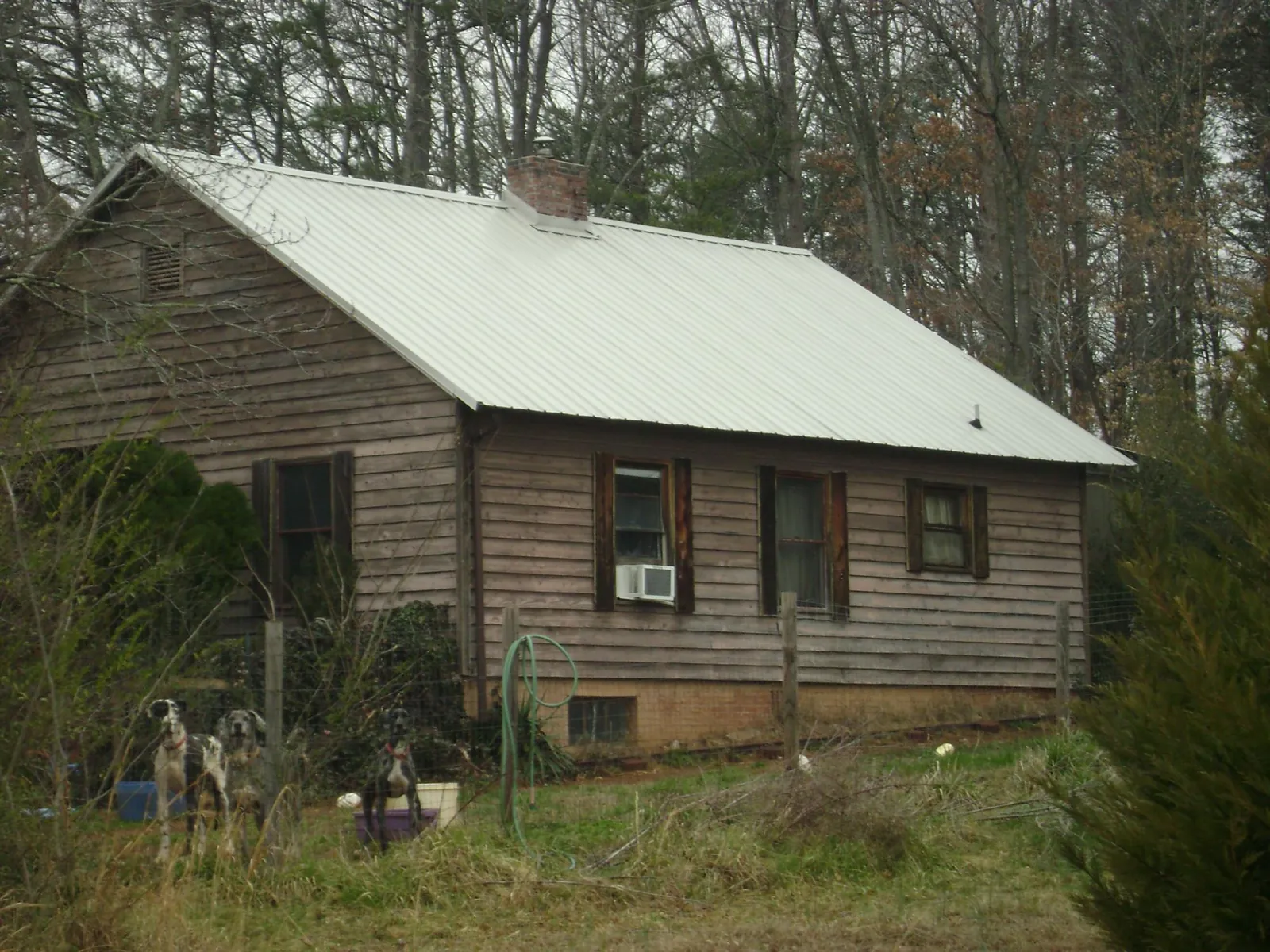 White metal roof on an old wood sided farmhouse, from a Metal Roof Installation job in Pinewood